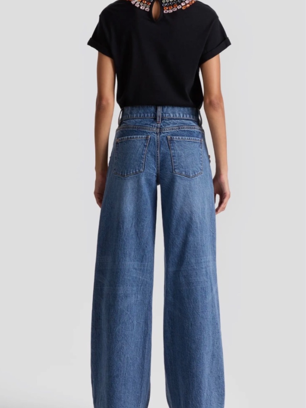 Alice + Olivia Amazing Crystal Embellished Detail Baggy Wide Leg Jeans size 26 - Picture 7 of 10